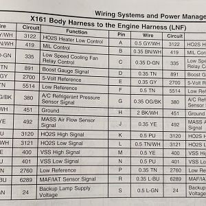 X161 Body Harness To The Engine Harness LNF Table