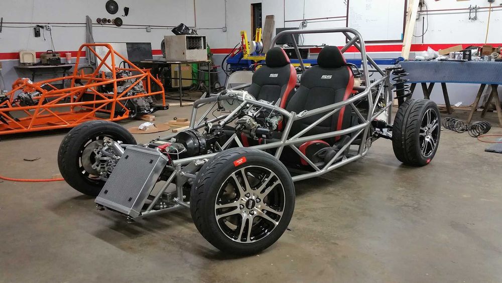 Rolling Goblin V1 chassis with suspension, steering, and brakes installed