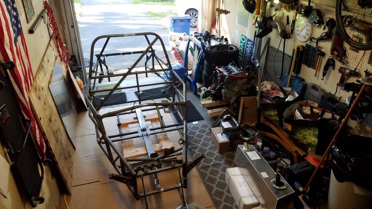 Goblin chassis #197 sitting in Will’s single car garage ready to be assembled.