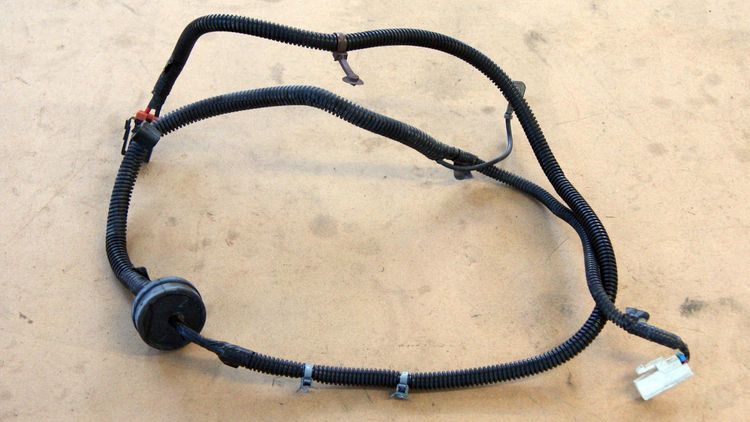 Power steering wiring harness from a Cobalt donor, shown with grommet and protective loom.